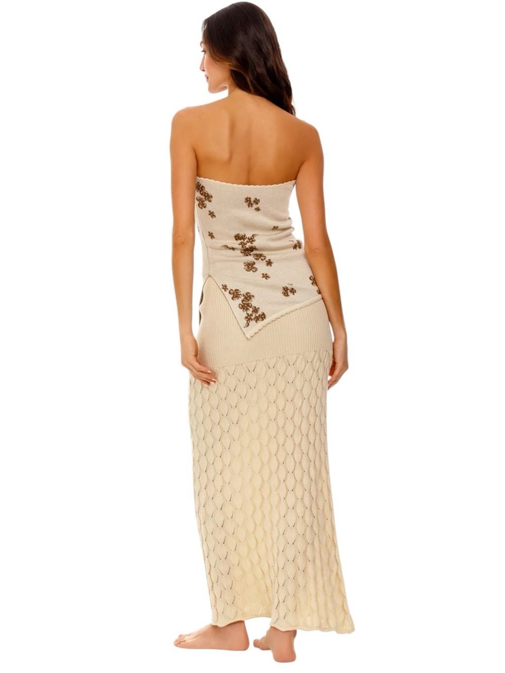 Agua Bendita Theodora Pearl Embellished Cream Pointelle Skirt Luxury NWT $240